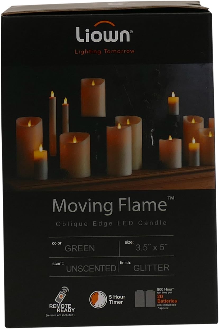 Liown Flameless Orange Unscented Moving Flame Glitter Pillar Candle 3.5