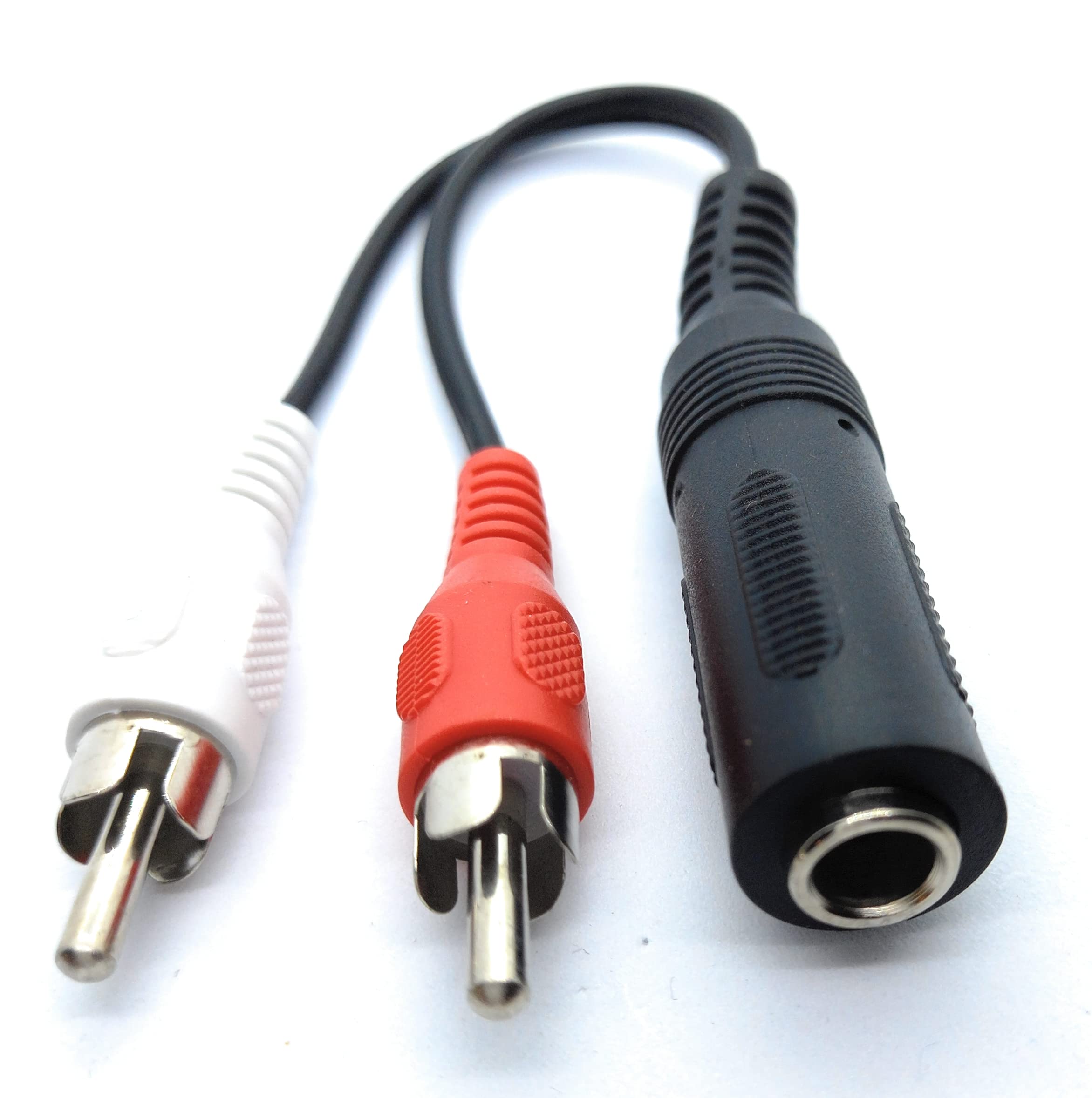 DRUT 10cm 6.35mm Stereo Jack Socket to Twin RCA Phono Plugs Adapter Cable Extension