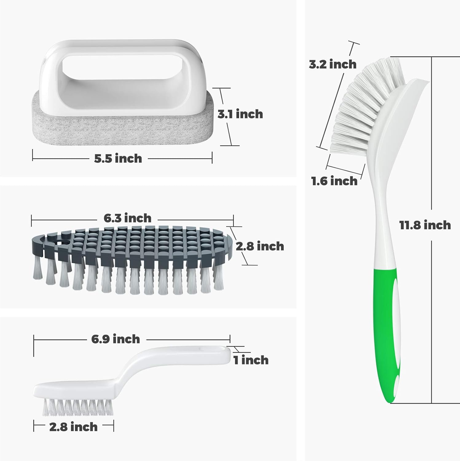 Holikme 5 Pack Kitchen Cleaning Brush Set, Dish Brush for Cleaning, Kitchen Scrub Brush&Bendable Clean Brush&Groove Gap Brush&Scouring Pad for Pot and Pan, Kitchen Sink, Green: Kitchen & Dining