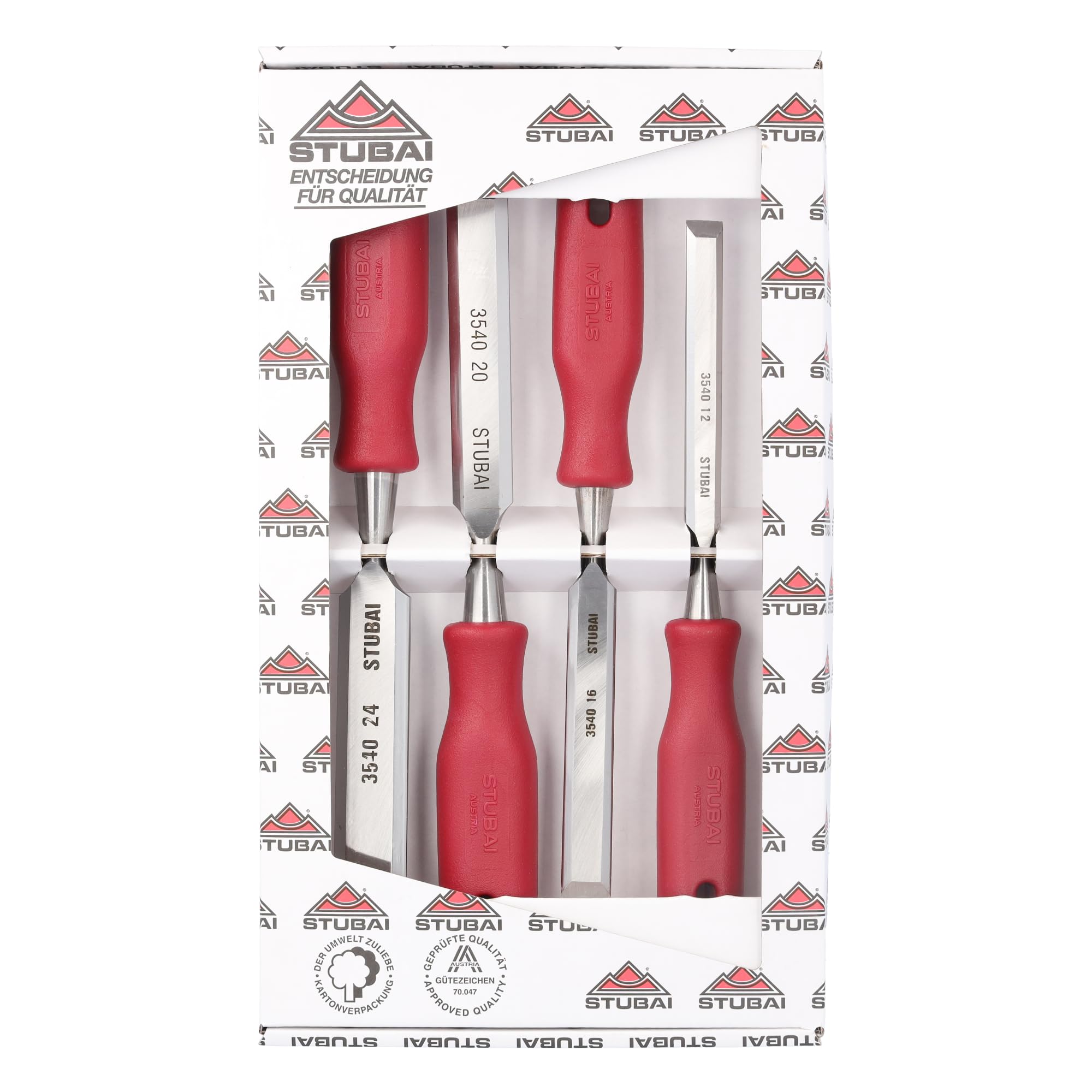 Stubai 354104 Wood Chisel Set with Plastic Handle, Silver/Red, 12-24 mm