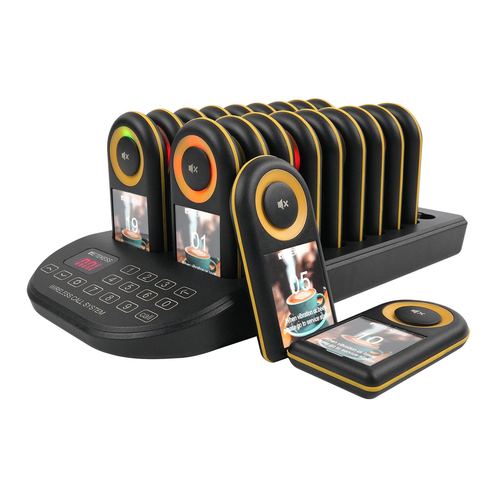 Retekess TD169 Restaurant Pager System, 500M Restaurant Buzzer, 20 Pagers, 7 Ringtones, 3 Volume Levels, with Mute Button, IP55 Waterproof, 300mAh 24H, Pagers and Beeper for Cafe, Bars, Hotel