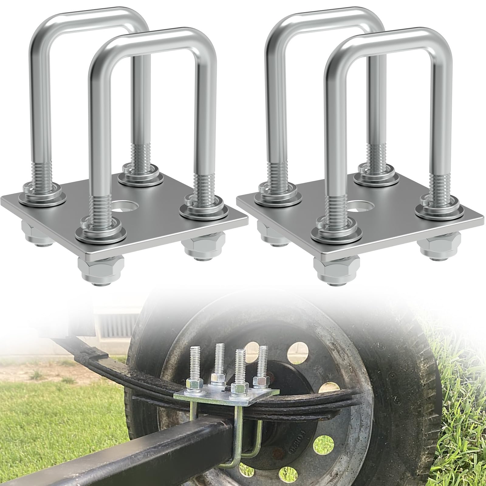 Galvanized Axle Plate and U-bolt Kit - 2 inch x 2 inch for two Axle Boat Trailer | Hammerhead Trailer