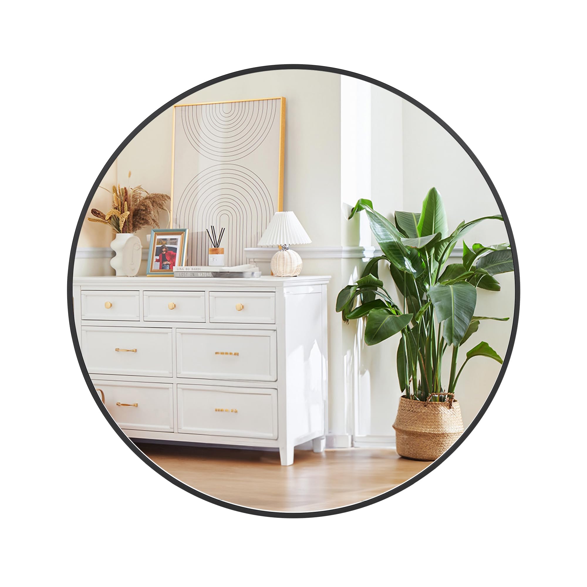 Photo 1 of 18 Inch Circle Mirror with Black & Gold Accent Option - Round Bathroom Mirror for Wall, Vanity Mirror, Metal Frame, Rustproof & Fog-Resistant Wall Mirror for Over Sink & Home DéCor