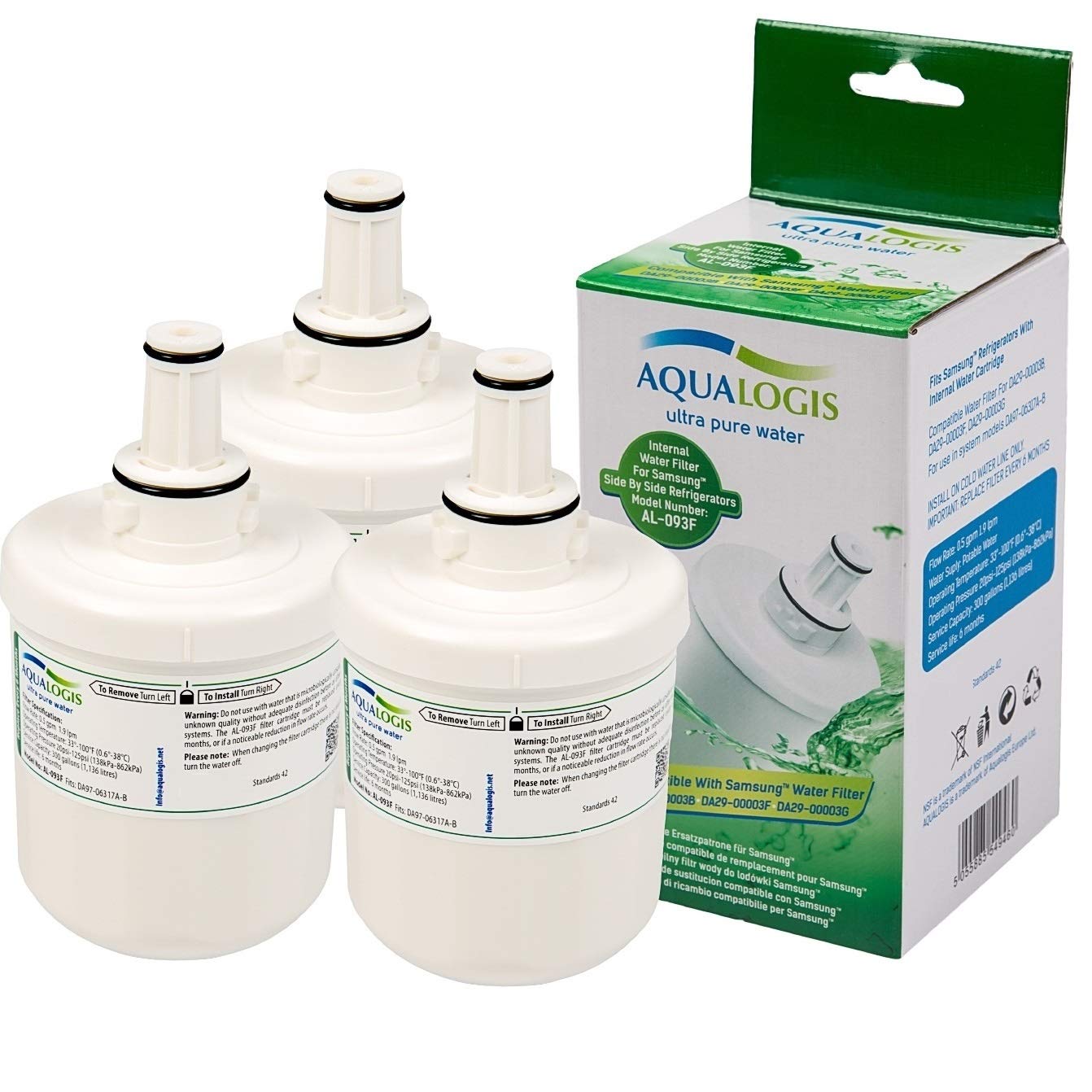 3 x AL-093F Fridge Filter Compatible with Samsung DA29-00003F DA29-00003G (NOT in Blue Box)