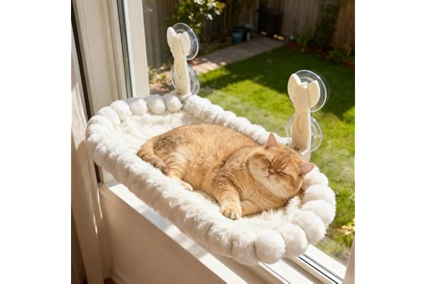 Ceecysaa Cat Window Perch, 4 Suction Cups, Cordless, Foldable, Easy Setup | Cat Window Bed with Strong Metal Frame and Remova