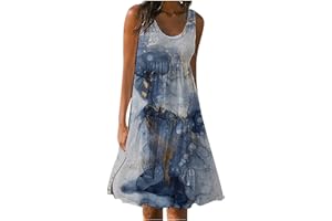 Olivcker Summer Dresses for Women 2024 Flowy Sleeveless Sundresses Casual Solid Tiered Dress A Line Beach Vacation Sun Dress