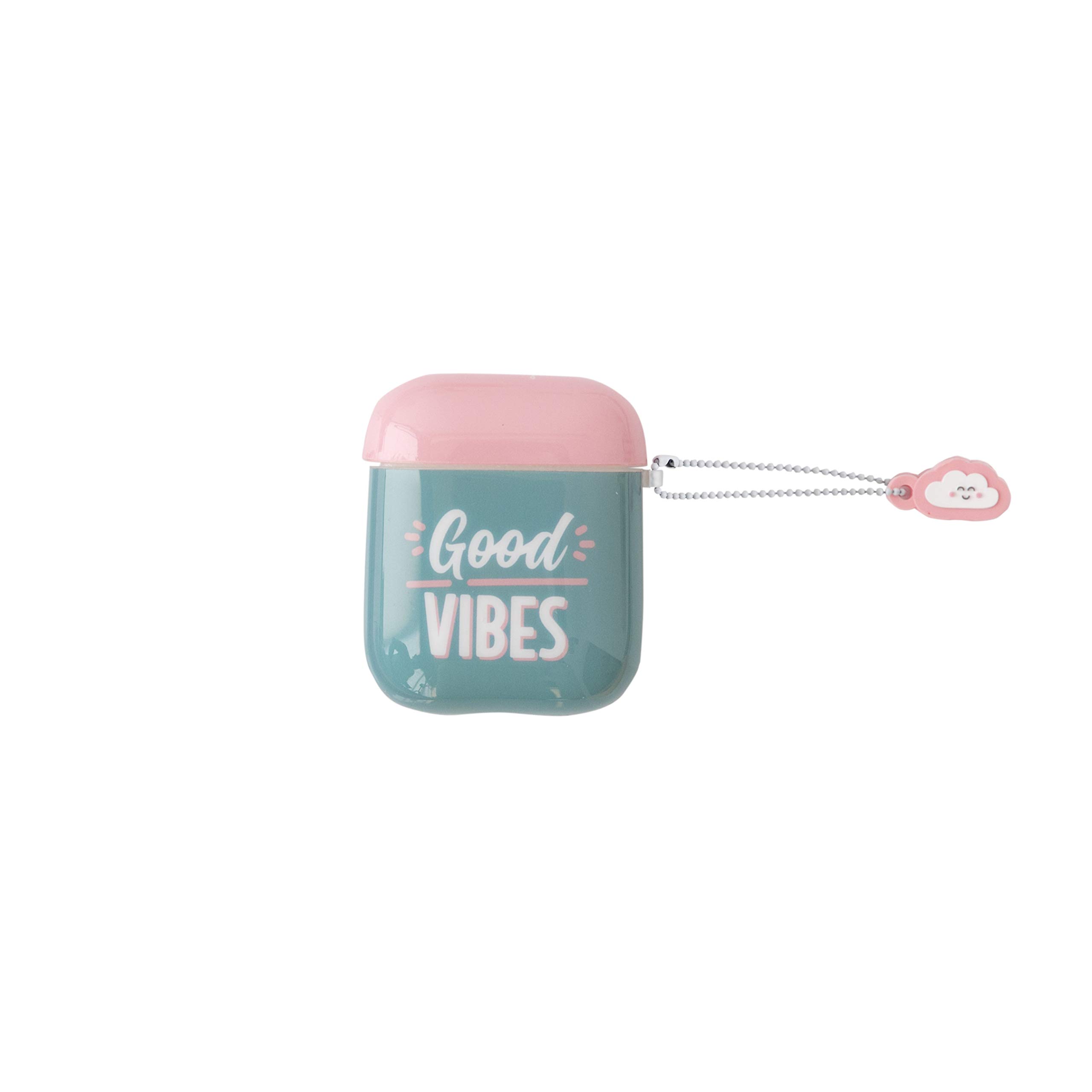 Slim glitter TPU case with "Good Vibes" text by Mr. Wonderful for Apple Airpods. Compatible with Airpods 1 and 4