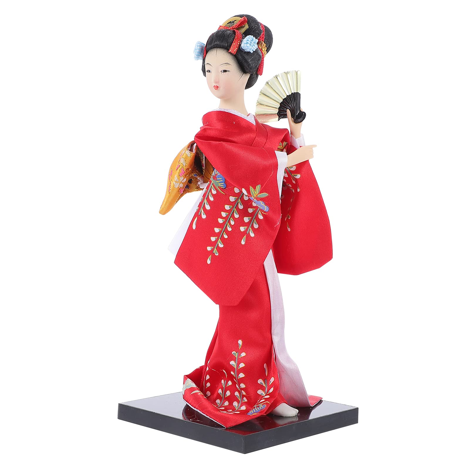 HEALLILY Japanese Kimono Doll Geisha Figurine with Fan Ornaments Asian Kimono Statue Sculpture Art Craft Collectables for Home Table Centerpiece Decor Gift Red, 6x4x23cm