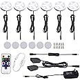 AIBOO 12V LED Under Cabinet Lights Kit 6 Pack Black Cord Aluminum Puck Lights for Kitchen Counter Closet Lighting with Wireless Dimmable RF Remote Control 6 Lights 12W (6000K Daylight White)