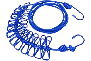 ALINNA Retractable Portable Clothesline, Travel Clothesline with 12 Clothespins for Indoor Laundry Drying, Outdoor Camping Accessories (Blue)