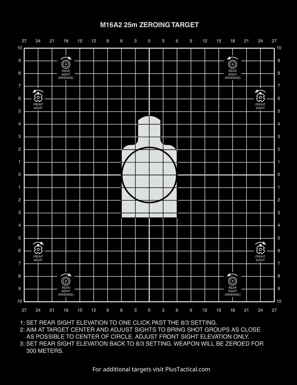 PlusTactical M16A2 25 Meter Zeroing Target On EZ Peel Notepad