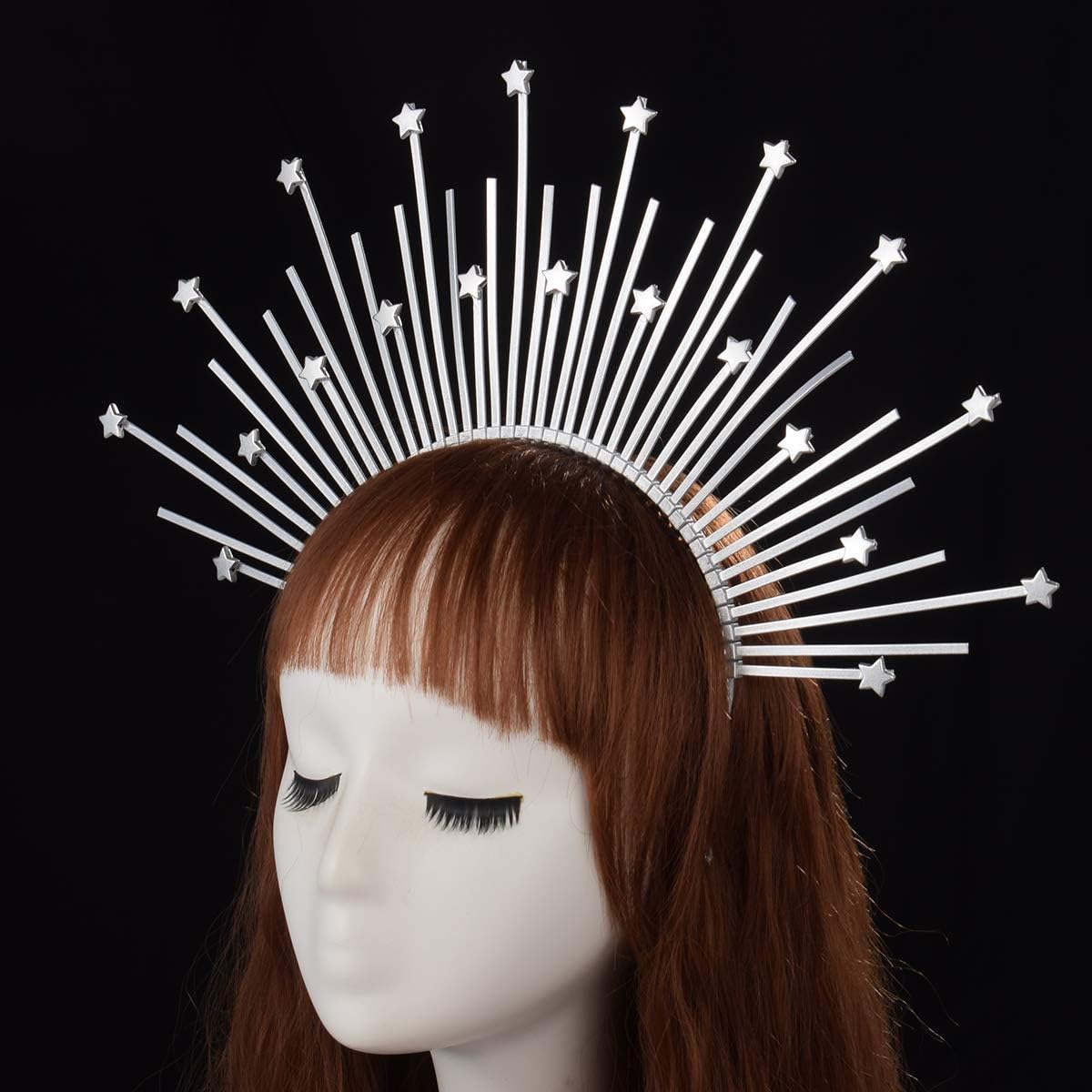 GRACEART Sunburst Halo Gold Crown Headband Costume Party Hair Accessories (B-silver) - Image 5