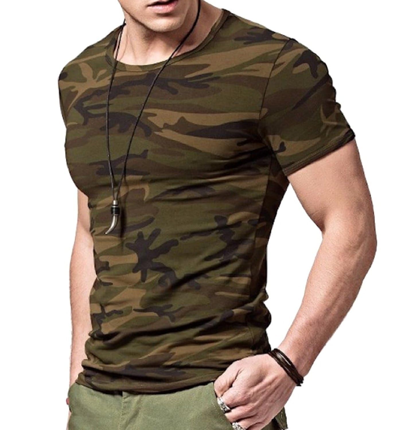 lionroar men's camouflage round neck half sleeve army t shirts for men