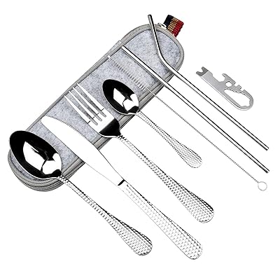 Couverts Pique Nique 10 pièces, Kit de Couverts de Camping Portable en Acier Inoxydable pour 2 Personnes avec Sac de Rangement, Utilisable pour Le Camping, l'alpinisme