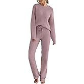 MEROKEETY Womens Pajama Sets 2026 Fall Lounge Sweater Set Cute Fuzzy Fleece 2 Piece Long Sleeve Cozy Winter Pj Outfits