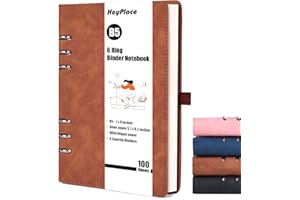 HEYPLACE 6-Ring Refillable Notebook, 7 x 9 Inch Professional Notebook Brown Faux Leather Notebook 100 Sheets for School Office Home