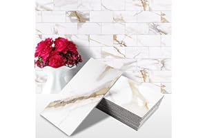 STICKGOO 100-Pieces Peel and Stick Backsplash, 3" x 6" PVC Wall Tile, Calacatta Gold Marble Stick on Backsplash for Kitchen/Bathroom/Fireplace
