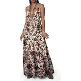 CORAMOON Womens Summer Sun Dresses Mystical Gothic Maxi Dress Casual Floral Witch Dress Date Dress Halloween Outfits
