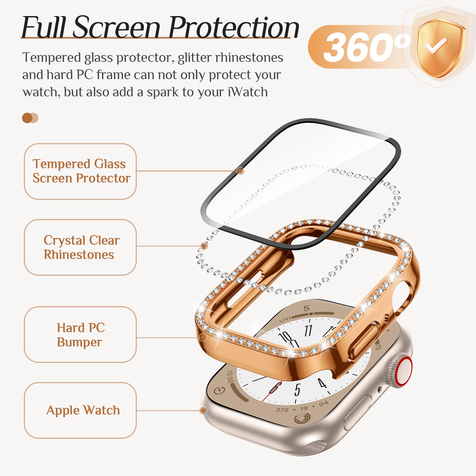 Goton 2-Pack Bling Case for Apple Watch Series 9 8