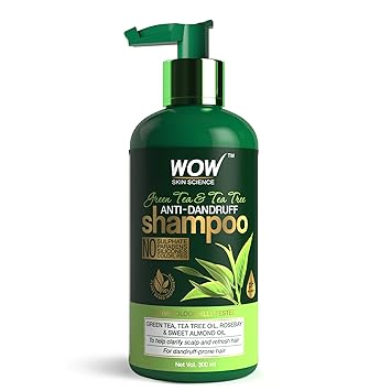 WOW Skin Science Green Tea & Tea Tree Anti-Dandruff Shampoo - NO Sulphates, Parabens, Silicones, Color & PEG - 300 ml