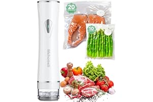 Mehomeli Compact Vacuum Sealer for Food (Vacuum Sealer Machine + 30 Reusable Vacuum Bags), Powerful Handheld Vacuum Sealer Ma