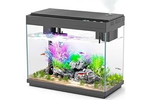 RECHALE Smart Aquarium Fish Tank with Silent Water Pump, 2.4 Gallon Small Aquarium with Quick Start Kit, Temperature Display, Humidifier and RGB Lights, Perfect for Home, Office, and Decor