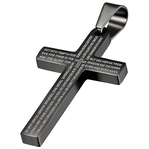 Oidea Edelstahl Bibel Gebet schwarz Kreuz Anhänger mit Silber 55cm Kette Halskette für Herren Männer