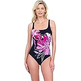 Gottex Water Lily Floral Print Women’s Square Neck One Piece Stylish Elegant Versatile Bathing Suit Swimsuit Essential