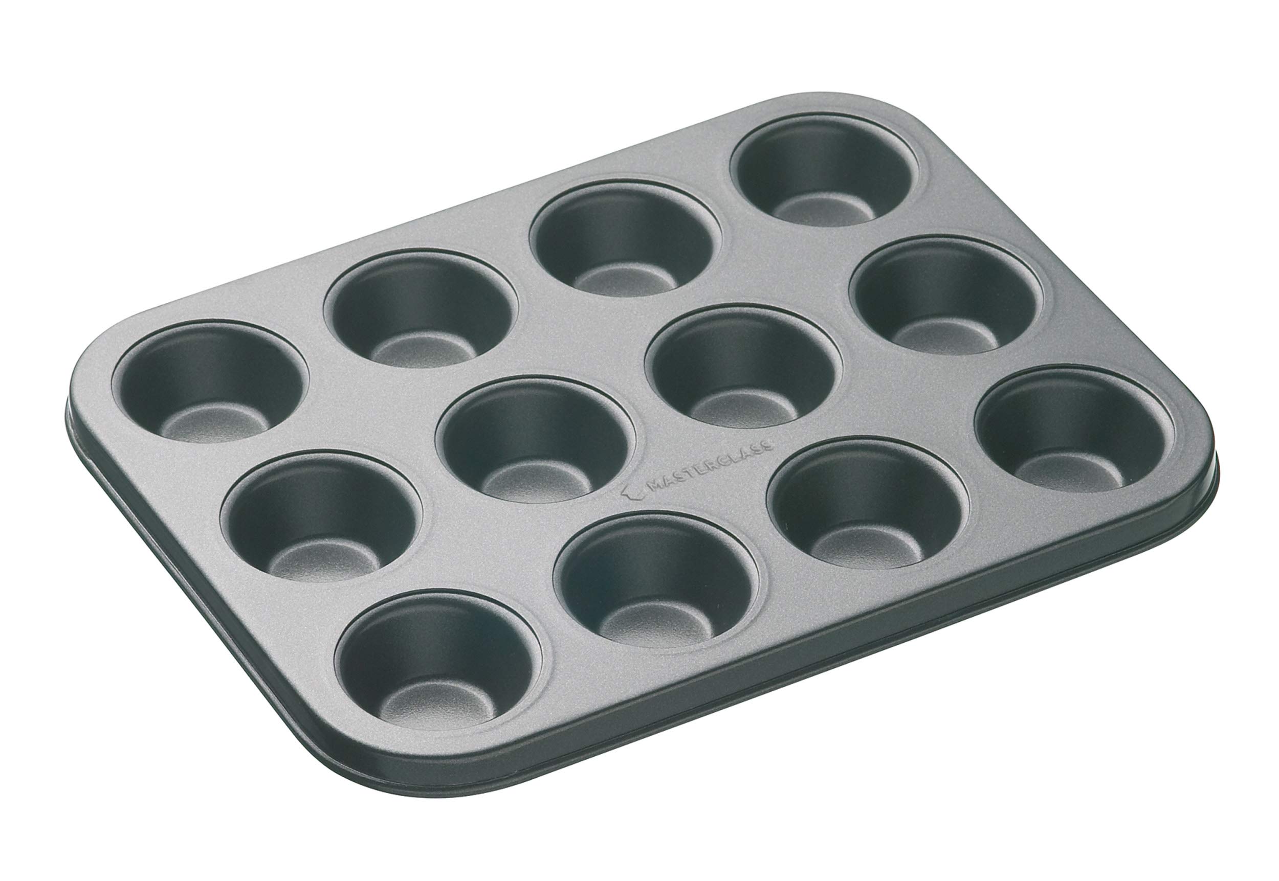 MasterClass Mini Muffin Tin with PFOA Non Stick, Robust 1 mm Thick Carbon Steel, 12 Hole Cupcake/Canape Maker, Grey, 26 x 20cm