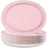 Grencian 50Pcs Pink Oval Paper Plates 10" x 12" Large Disposable 400GSM Heavy Duty Light Pink Paper Plates for Valentine's Day Girls Women Birthday Wedding Bridal Shower Baby Shower Party Supplies