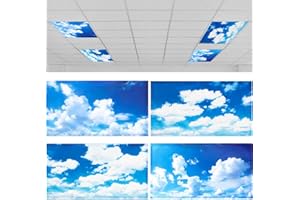 ROCEEI Pack of 4 Fluorescent Light Covers for Ceiling Lights, 4 x 2 ft, Magnetic Light Covers Classroom Light Filters Drop Fluorescent Light Shade Panel for Office Home School (Blue Sky White Clouds)