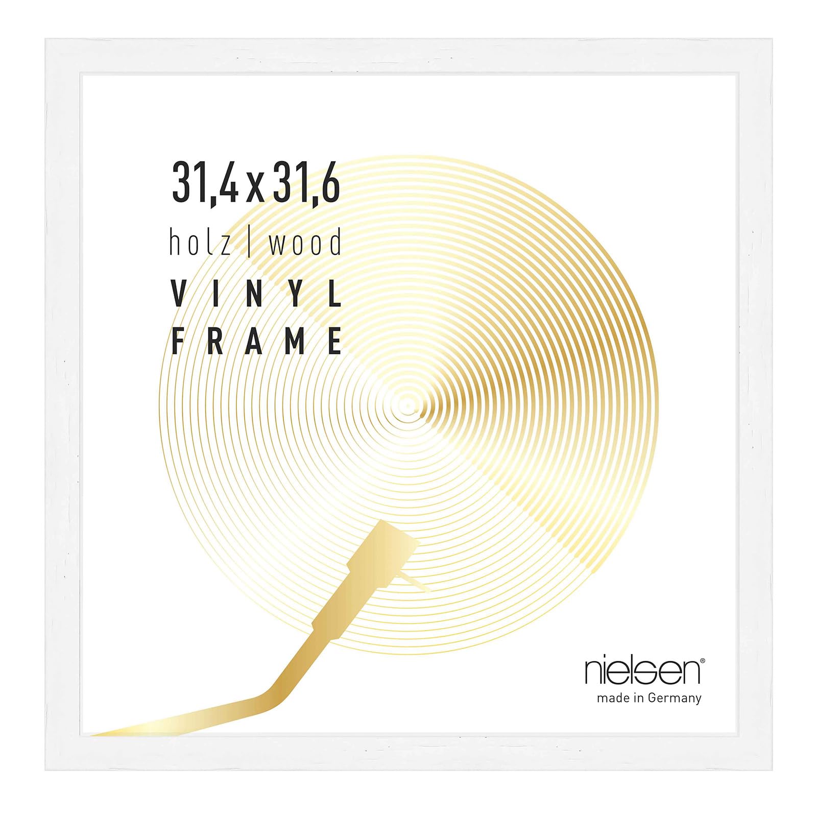 nielsen Vinyl Record Display Frame - White Wood 31x31x2.5cm - fits Double LPs - with Easy Push-Turn Clips