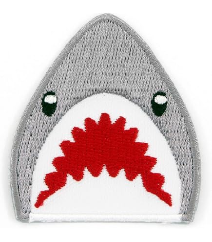 Toppa Ricamata Squalo – Badge Ferro Da Stiro O Da Cucire – Applique Pesce Per Abbigliamento E Accessori – Dimensioni 11,2 X 4,4 Cm