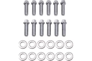 YUCHENSHLP 12 PCS Chrome Intake Manifold Bolt Kit 6pt 3/8"-16 X 1" for Small Block Chevy 265 283 305 327 350 383 400 Engines