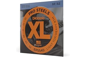 D'Addario Guitar Strings - ProSteels Electric Guitar Strings - Round Wound - Brighter, Crunchier, Increased Sustain - EPS540 - Light Top/Heavy Bottom, 10-52