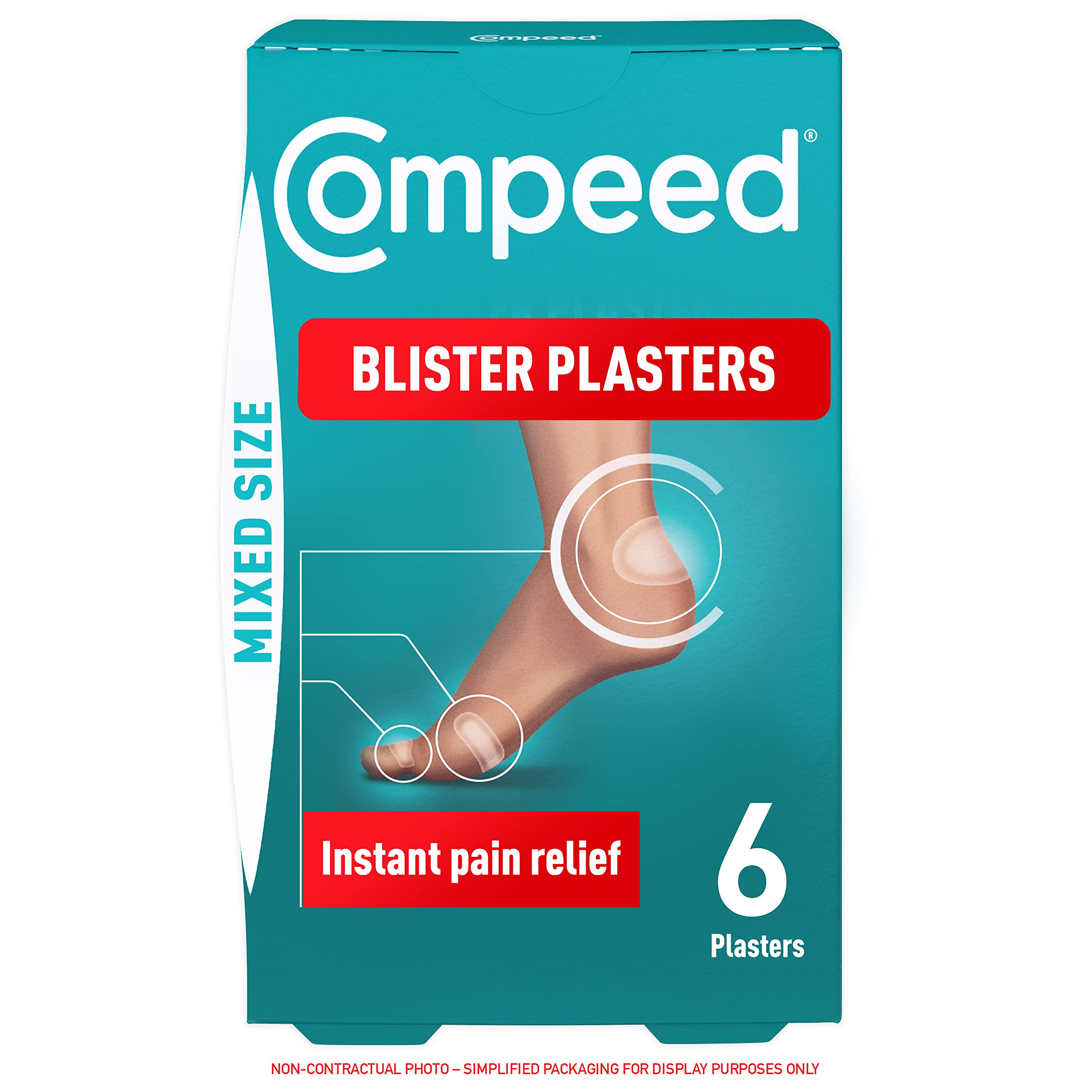 Compeed 6 Mixed Size Blister Plasters For Feet (Individually Wrapped Plasters) - Hydrocolloid Plaster Technology For Faster Healing - Waterproof Deep Cushioned Plasters For Comfort