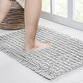 Walensee Bathroom Rug Non Slip Bath Mat (24x17 Inch Light Grey) Water Absorbent Super Soft Shaggy Chenille Machine Washable Dry Extra Thick Perfect Absorbant Best Small Plush Carpet for Shower Floor