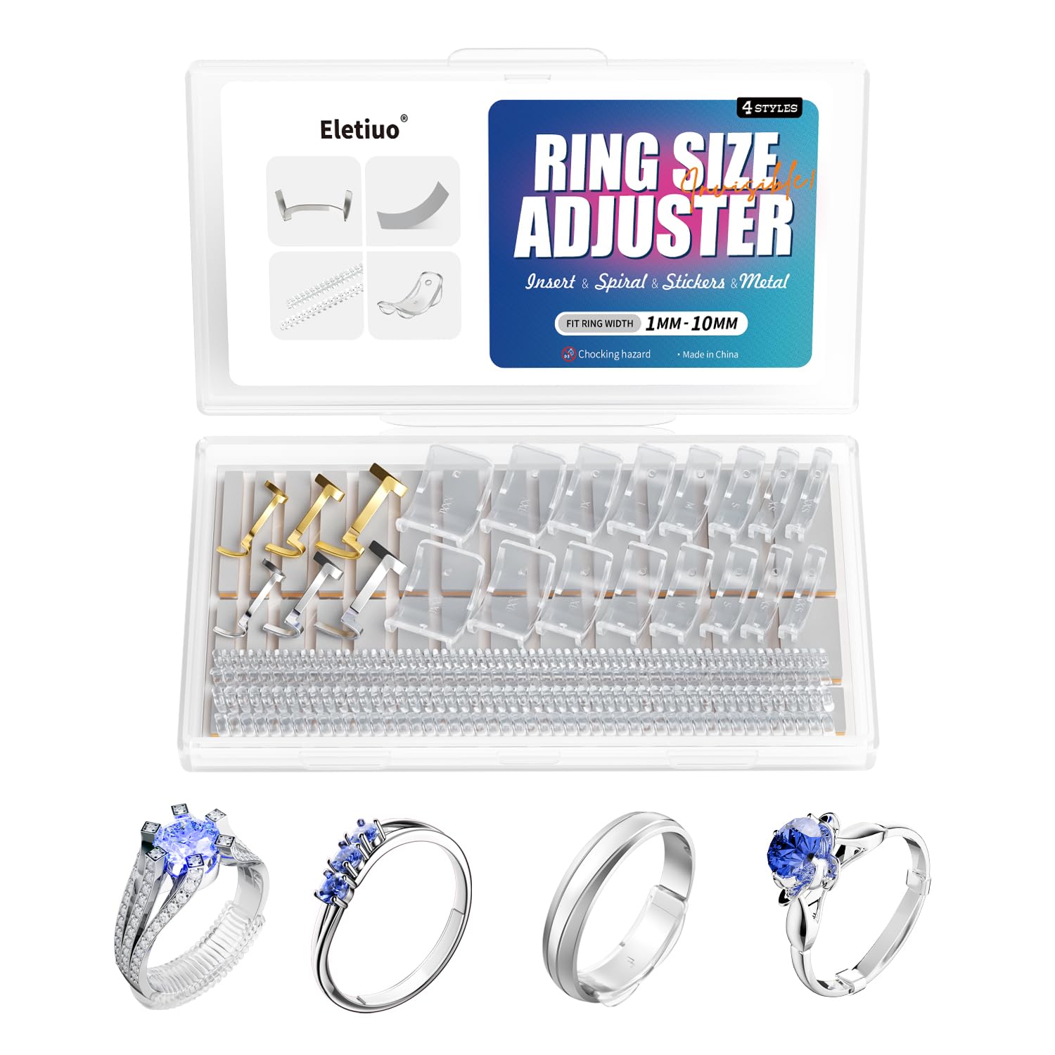 Photo 1 of 143-Pack Invisible Ring Size Adjuster for Loose Rings, 39 Sizes & 4 Styles Ring Reducer Jewelry Ring Resizer, Fits Men & Women, Comfortable Fit for Jewelry Adjustment