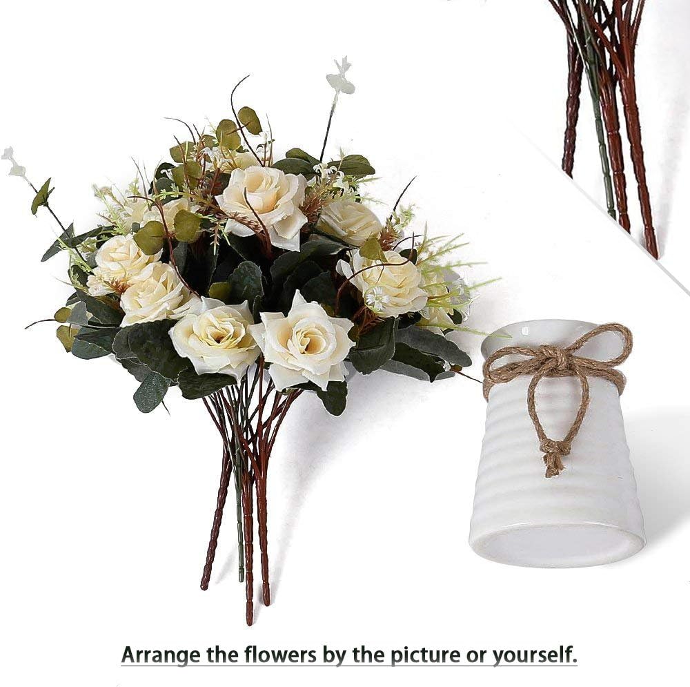 YILIYAJIA Artificial Flowers in Vase Silk Rose Flower Arrangements Fake Faux Flowers Bouquets with Ceramics Vase Table Centerpieces for Dinning Roon Table Kitchen Decoration (Champagne): Home & Kitchen