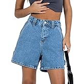 Kedera Womens High Waisted Boxy Denim Shorts Summer 2025 Casual Button Down Baggy Jean Shorts with Pockets