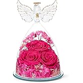 Valentines Day Gifts for Her Women Preserved Flower Rose, Forever Eternal Fresh Flowers in Glass Angel Figurines Flowers for Delivery Prime for Grandma Mom from Daughter Wife Mothers Day Birthday Pink