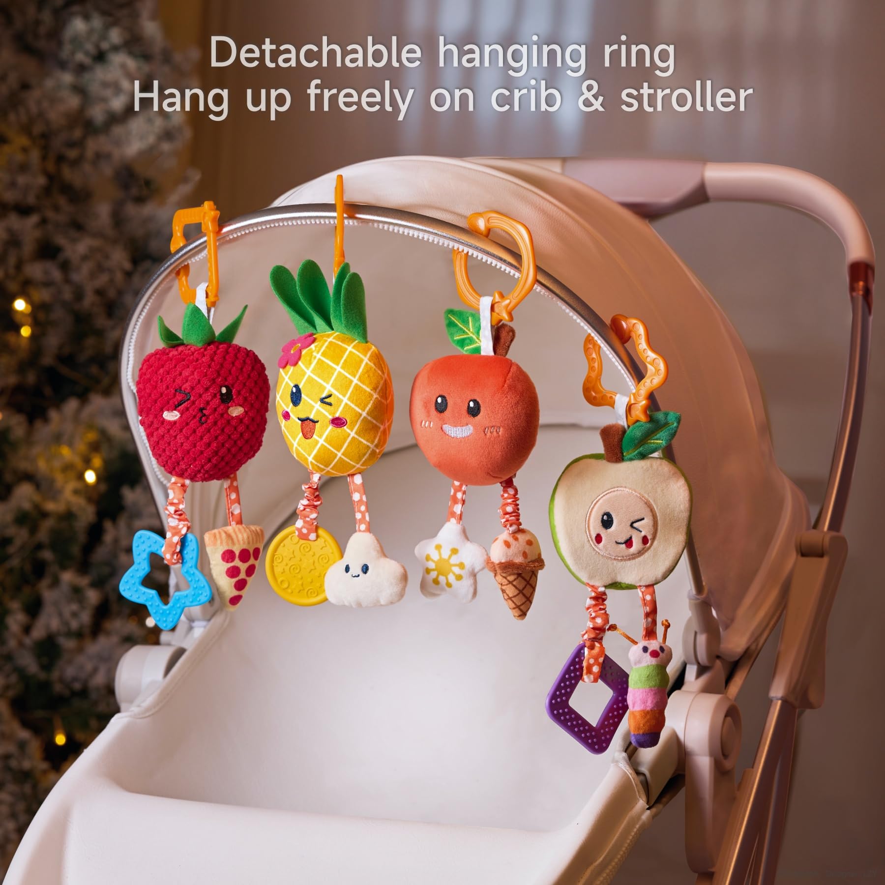 OR OR TU Baby Toys for 3 6 9 12 Months, Hanging Toys Fruit Rattles Infant Newborn Stroller Mobile Toys Car Seat Crib Plush Wind Chime for Boys Girls