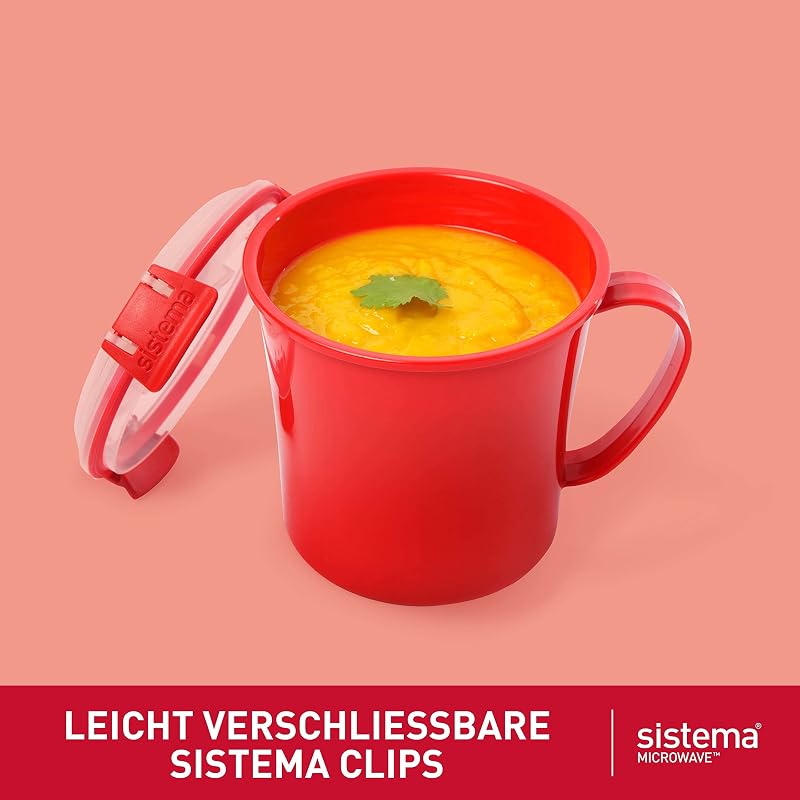 Microwave Suppentasse, mittelgroß | mikrowellenfeste Frischhaltedose | 656 ml | BPA-frei | rot | 3 Stück