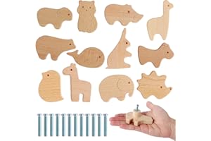 12 Pack Wooden Animal Drawer Knobs Decorative Wood Dresser Knobs with Screws Dresser Pulls Wood Marine Woodland Animals Knobs