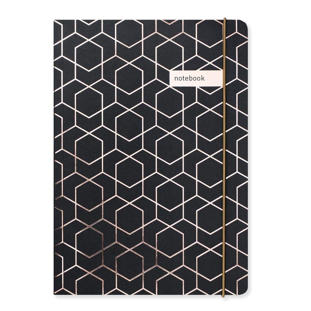Matilda Myres A5 Lined Notebook with 192 Pages - Premium Hard Back Notebooks Lined for Journaling and Notes - Professional A5 Journal with Elastic Closure - Ideal Ruled Notebook - Black Rose Gold