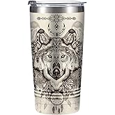 Onebttl Wolf Gifts for Men: Stainless Steel Tumbler 20Oz with Lid and Straw - Vintage Wolf Theme for Birthday, Christmas, Thanksgiving