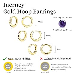 Inerney Dark Purple Gold Huggie Hoop Earrings Set