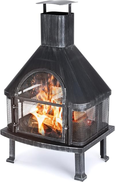 LIVIVO Tall Chiminea Outdoor Fireplace Heater Steel Wood Charcoal Burner Grill