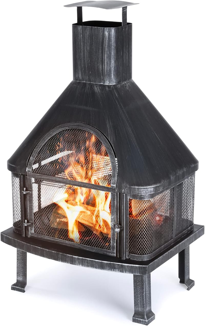 LIVIVO Tall Chiminea Outdoor Fireplace Heater Steel Wood Charcoal Burner Grill