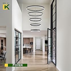 Benkut 5-Rings Modern LED Chandelier Black High